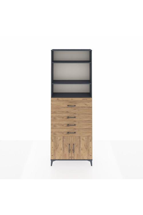 Arges Dolap 4 Raflı 4 Çekmeceli 2 Kapaklı 88 x 30 x 243 Antrasit-Çam
