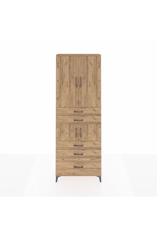 Arges Dolap 4 Raflı 5 Çekmeceli 4 Kapaklı 88 x 30 x 243 Çam-Çam