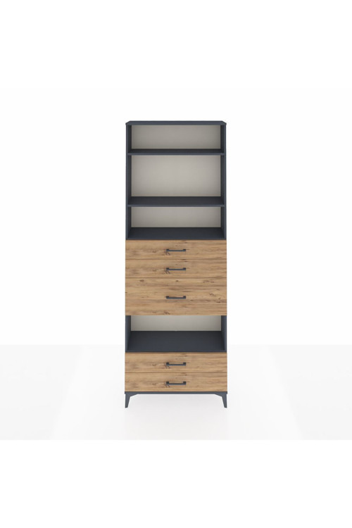 Arges Dolap 4 Raflı 5 Çekmeceli 88 x 30 x 243 cm Antrasit - Çam