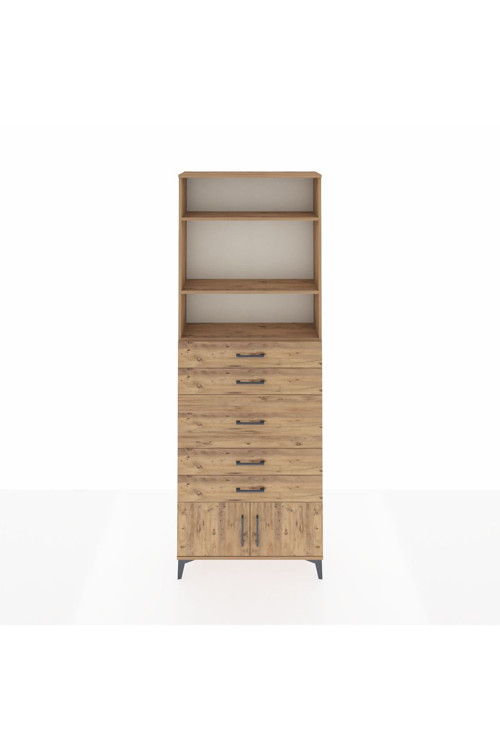Arges Dolap 3 Raflı 5 Çekmeceli 2 Kapaklı 88 x 30 x 243 cm Çam - Çam