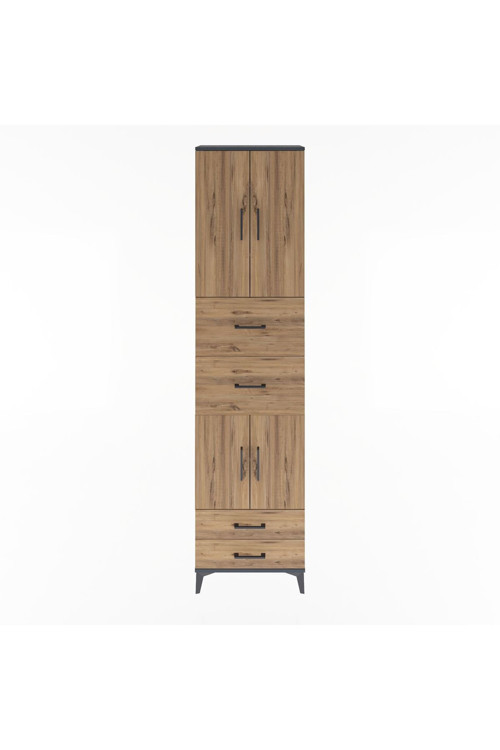 Arges Dolap 5 Raflı 4 Çekmeceli 4 Kapaklı 60 x 30 x 243 cm Antrasit - Çam