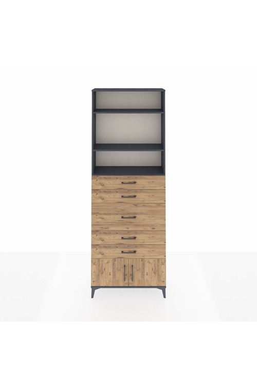 Arges Dolap 3 Raflı 5 Çekmeceli 2 Kapaklı 88 x 30 x 243 Antrasit-Çam