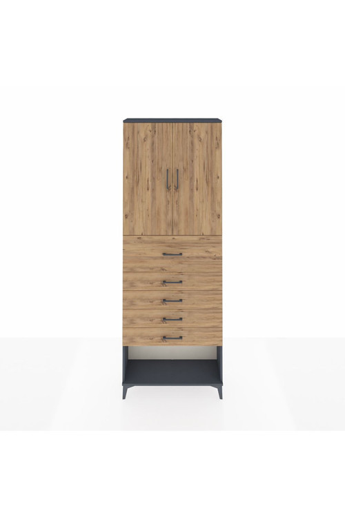 Arges Dolap 3 Raflı 5 Çekmeceli 2 Kapaklı 88 x 30 x 243 Antrasit-Çam