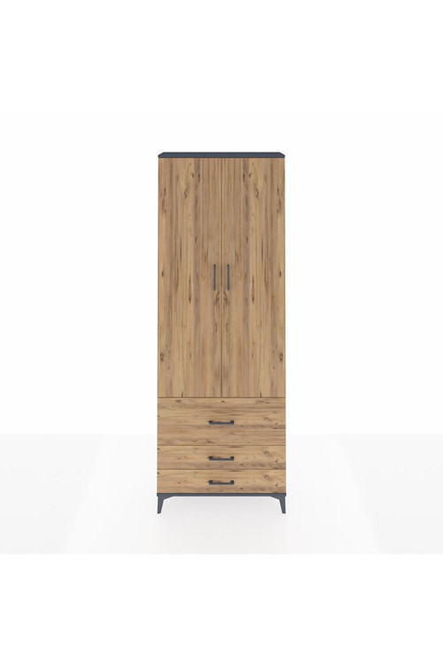 Arges Dolap 1 Raflı 3 Çekmeceli 1 Askılı 88 x 30 x 243 cm Antrasit - Çam