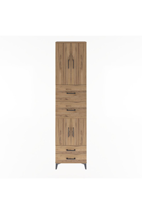 Arges Dolap 5 Raflı 4 Çekmeceli 4 Kapaklı 60 x 30 x 243 cm Çam - Çam