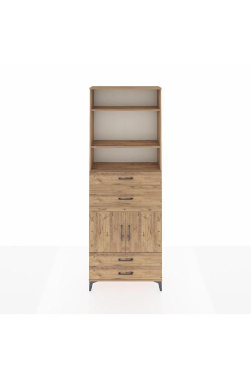 Arges Dolap 4 Raflı 4 Çekmeceli 2 Kapaklı 88 x 30 x 243 Çam-Çam