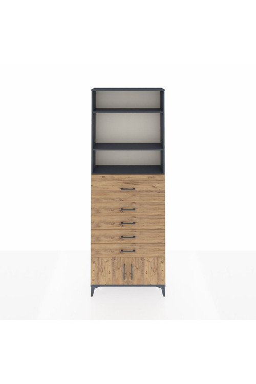 Arges Dolap 3 Raflı 5 Çekmeceli 2 Kapaklı 88 x 30 x 243 Antrasit-Çam