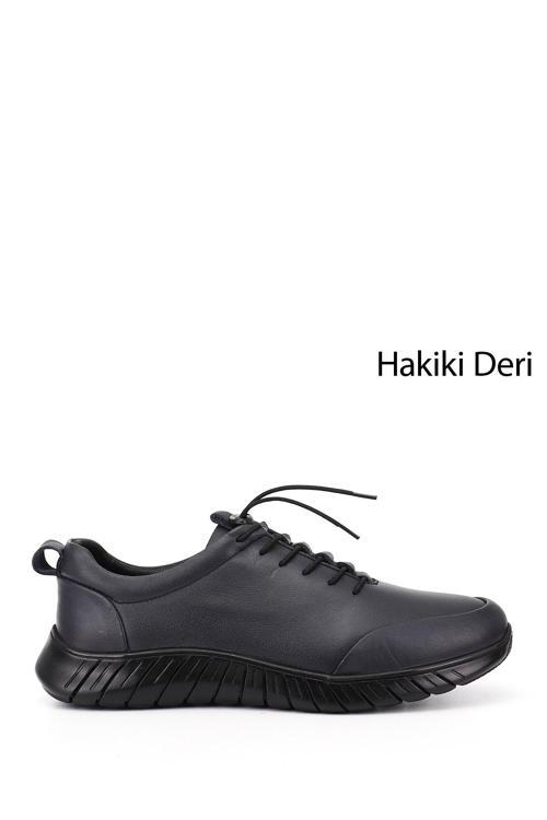 Erkek Lacivert Antik Bağcıklı Kauçuk Taban Hakiki Deri Sneaker