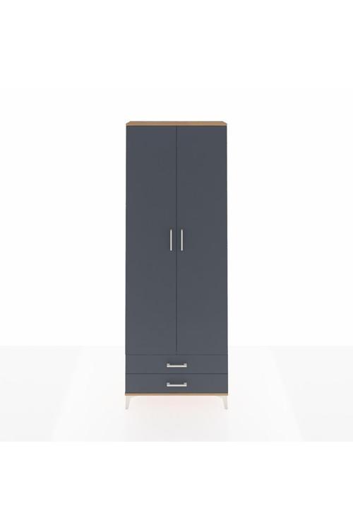 Arges Dolap 2 Raflı 2 Çekmeceli Tek Askılı 88 x 30 x 243 Çam-Antrasit