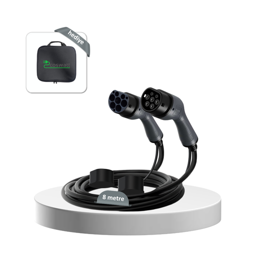 Tip-2 Şarj Kablosu 22 kW / 32A / 8m Kablolu / 380V AC / Taşıma Çantası Hediyeli