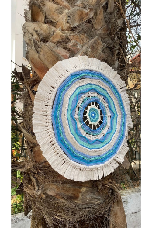 " Soul Eye " Mavi Makrome Bohem Duvar Dekorasyon Dekoratif Çakra Tabak