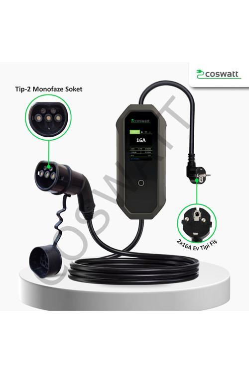 Taşınabilir Elektrikli Araç Şarj Cihazı 3,5 Kw 16A Monofaze Schuko Fiş 10 Metre Türkçe (Yeni Ürün)