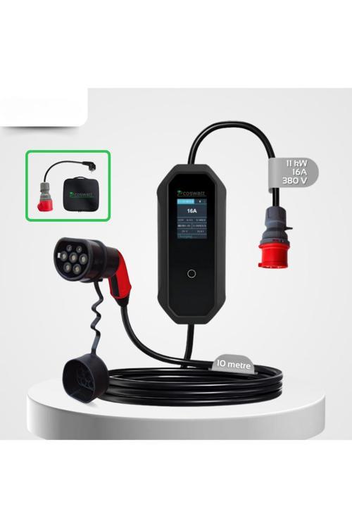 Elektrikli Araba Taşınabilir Şarj Cihazı 11 Kw 16A Tip-2 5X16A 10 Metre Kablo (Türkçe Menü)