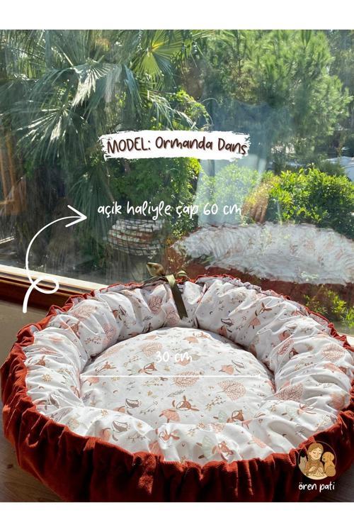İsme Özel Yastıklı Peluş (60 Cm) Büyük Boy Kedi Köpek Yatağı Yuvarlak Büzgülü Yatak