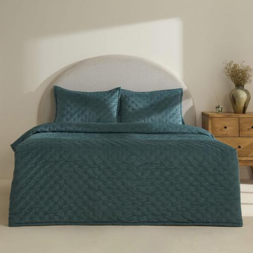 Granel Çift Kişilik Kadife Yatak Örtüsü Petrol