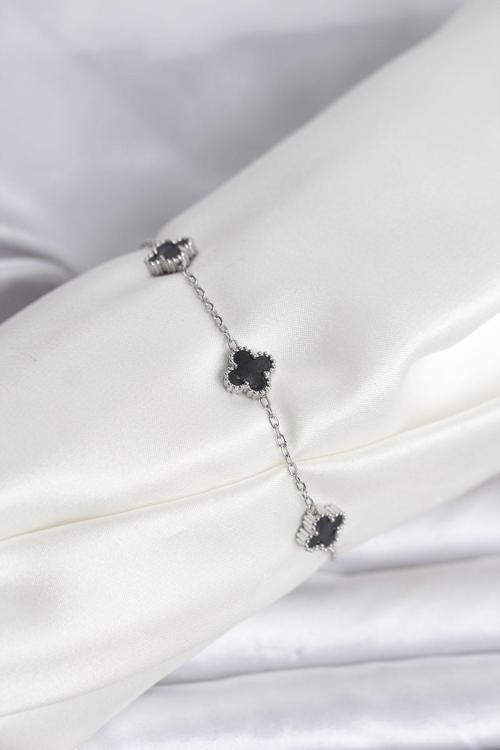 Gümüş Renk Siyah Baby Boy Yonca Bileklik - EBJ251115W38449