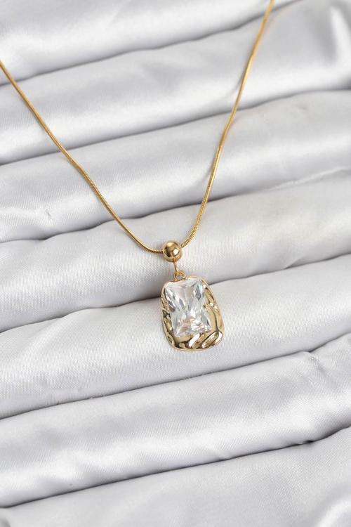 Zincir Gold Renk Zirkon Taşlı Kadın Kolye - EBJ251115W38363