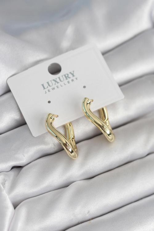 Gold Renk Eğik Halka Model Pirinç Kadın Küpe - EBJ251010W38138
