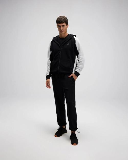 EM560 Erkek Siyah Fermuarlı Kapüşonlu Siyah Sweat