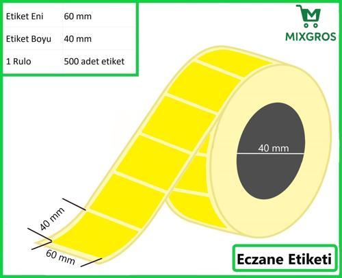 40x60 Termal Eczane Etiketi Sarı Zemin 1 Rulo: 500 Adet Etiket