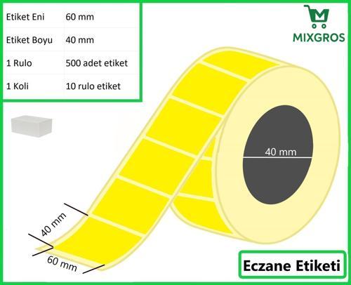40x60 Termal Eczane Etiketi Sarı Zemin 1 Rulo: 500 Adet Etiket 1 Koli: 10 Rulo Etiket