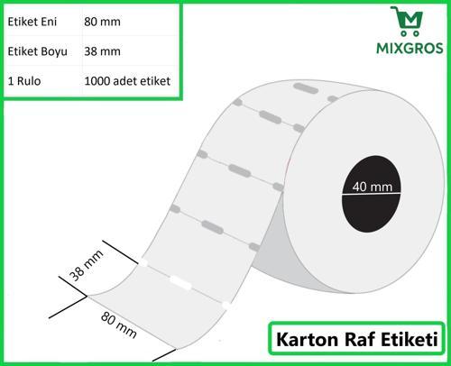 80x38 mm Karton Termal Raf Reyon Etiketi 1 Rulo: 1000 Adet Etiket