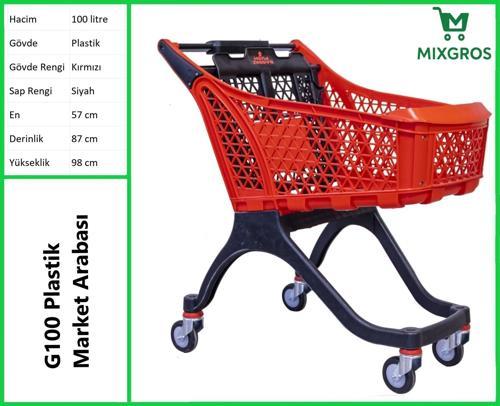 G100 Plastik Market Alışveriş Arabası 100 Litre Kırmızı
