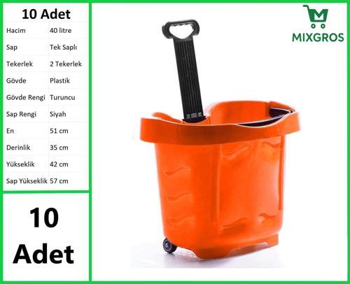 Tekerlekli Plastik Market Alışveriş El Sepeti 40 Litre Turuncu 10 Adet