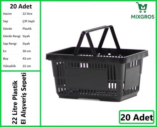 Plastik Market Alışveriş El Sepeti 22 Litre Siyah 20 Adet