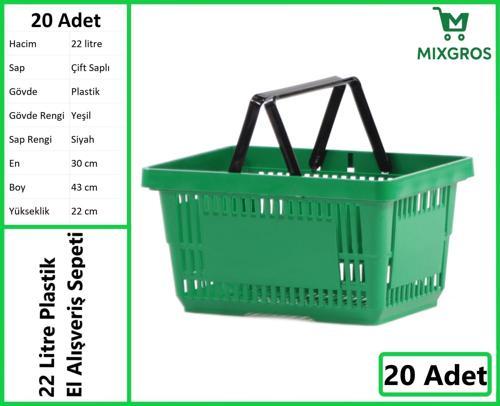 Plastik Market Alışveriş El Sepeti 22 Litre Yeşil 20 Adet