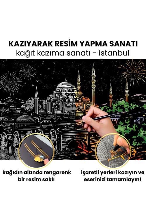 Kazıma Sanatı Hobi Seti – İstanbul Scratch Art Çizim Tablosu, Hediyelik Hobi Kiti - Kalem Dahil, A3