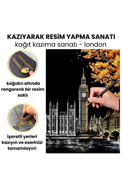 Kazıma Sanatı Hobi Seti – London Scratch Art Çizim Tablosu, Hediyelik Hobi Kiti - Kalem Dahil, A3