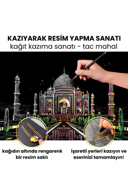 Kazıma Sanatı Hobi Seti – Tac Mahal Scratch Art Çizim Tablosu, Hediyelik Hobi Kiti - Kalem Dahil, A3