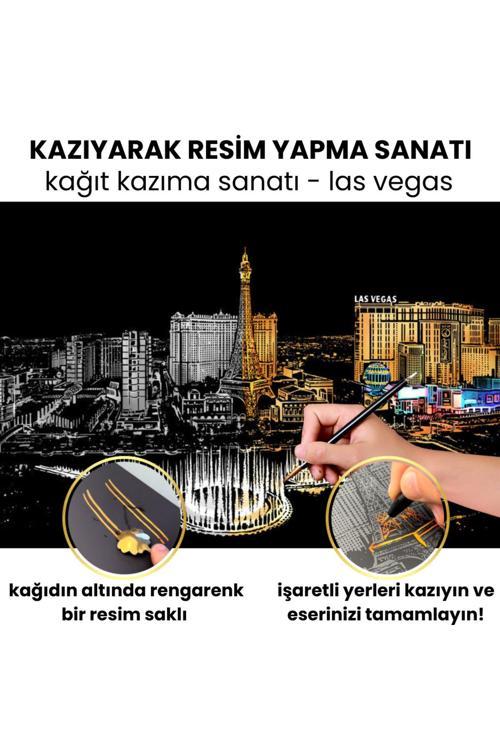 Scratch Art Kazıma Çizim Seti – Las Vegas | Ahşap Kalemli A3 Hobi & Sanat Tablosu | Hobi Seti