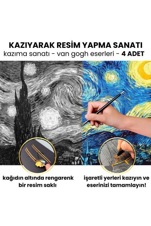 Scratch Art Kazıma Çizim Seti – Van Gogh Eserleri 4 Adet | Kazıma Kağıdı A3 Hobi & Sanat Tablosu