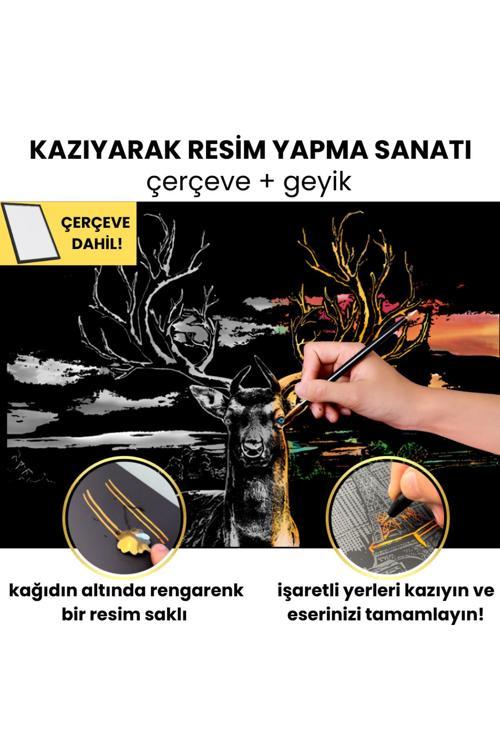 Kazı Ve Çerçevele Hobi Seti, Kendi Tablonu Oluştur - Kazıyarak Resim Çizme Kiti, Çerçeve Dahil
