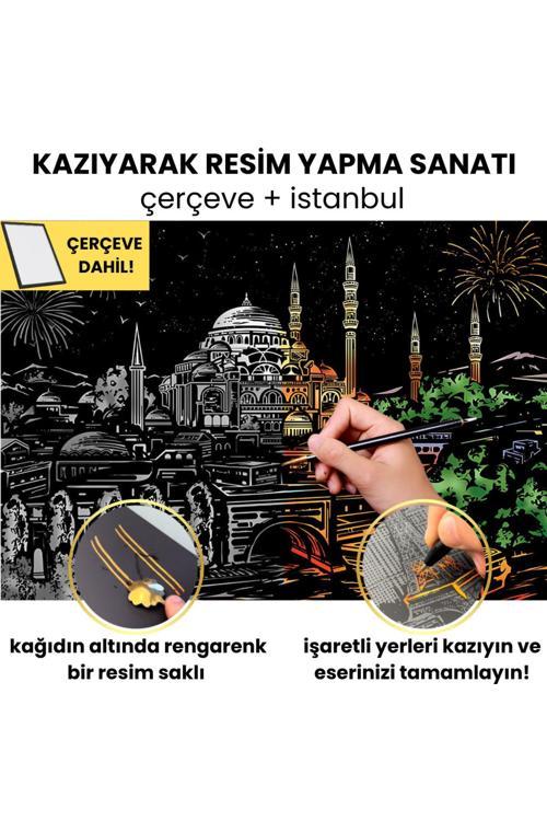 Kazı Ve Çerçevele Hobi Seti, Kendi Tablonu Oluştur - Kazıyarak Resim Çizme Kiti, Çerçeve Dahil