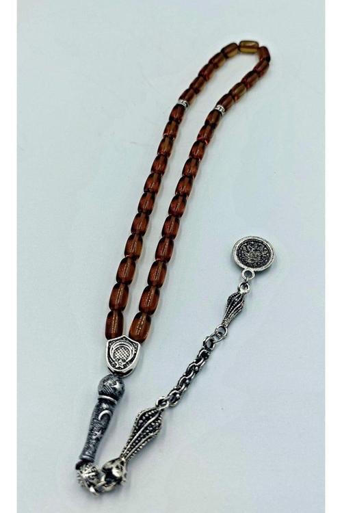 Şeffaf Sarı Kapsül Kesim Alpaka Püskül Kehribar Tespih (AHŞAP KUTULU)