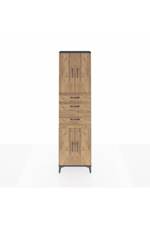 Arges Dolap 3 Raflı 3 Çekmeceli 4 Kapaklı 60 x 30 x 221 cm Antrasit - Çam
