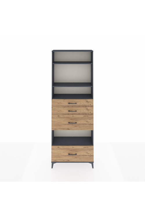Arges Dolap 4 Raflı 4 Çekmeceli 88x30x243 Antrasit-Çam
