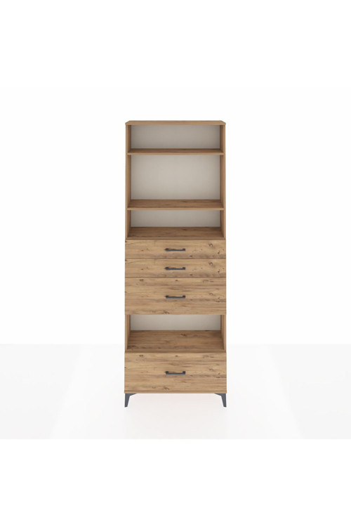 Arges Dolap 4 Raflı 4 Çekmeceli 88x30x243 Çam-Çam