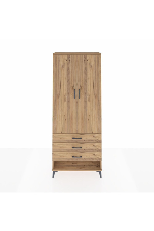 Arges Dolap 2 Raflı 3 Çekmeceli Tek Askılı 88x30x221 Çam-Çam