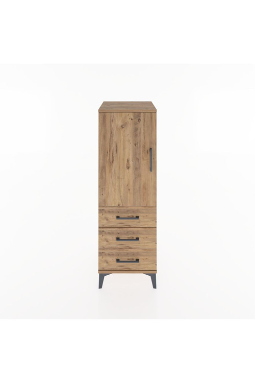Hyperion Dolap 2 Raflı 3 Çekmeceli Tek Kapaklı 44x44x134 Çam-Çam