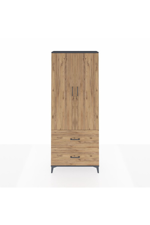 Arges Dolap 3 Raflı 2 Çekmeceli 2 Kapaklı 88x30x221 Antrasit-Çam