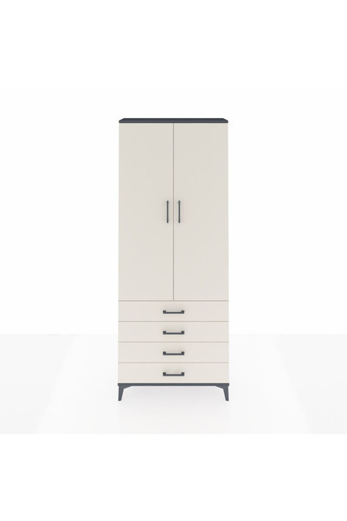 Arges Dolap 2 Raflı 4 Çekmeceli Tek Askılı 88x30x221 Antrasit-Aytaşı