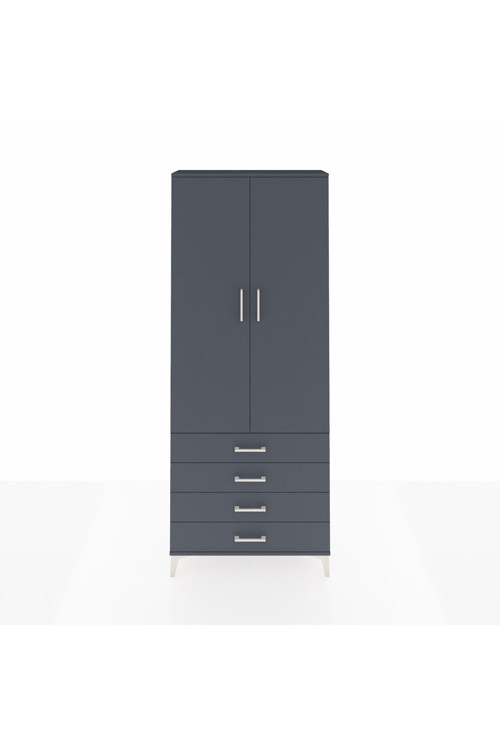 Arges Dolap 2 Raflı 4 Çekmeceli Tek Askılı 88x30x221 Antrasit-Antrasit