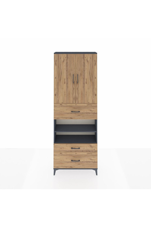 Arges Dolap 5 Raflı 3 Çekmeceli 2 Kapaklı 88x30x243 Antrasit-Çam