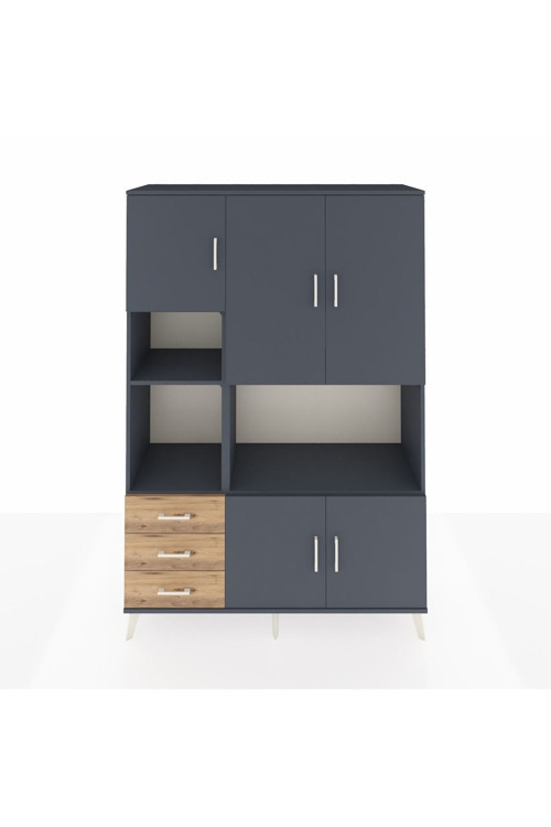 Hyperion Dolap 9 Raflı 3 Çekmeceli 5 Kapaklı 132 x 44 x 195 cm Antrasit - Antrasit - Çam