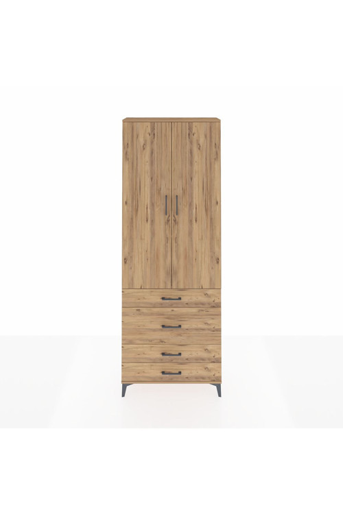 Arges Dolap 3 Raflı 4 Çekmeceli 2 Kapaklı 88x30x243 Çam-Çam