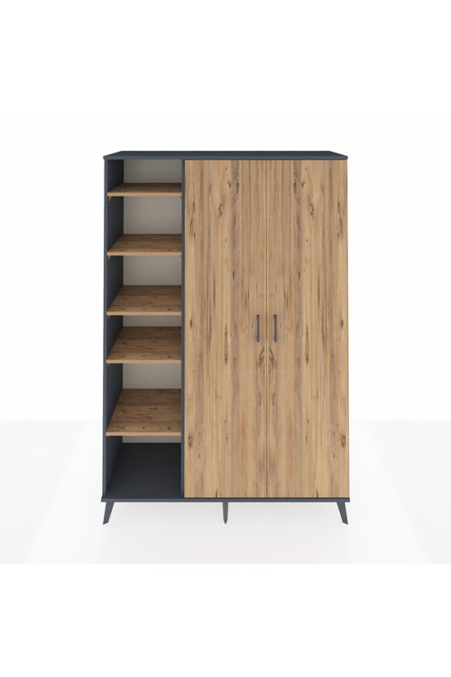 Hyperion Gardrop 7 Raflı 2 Kapaklı Tek Askılı 132x44x195 Antrasit-Çam